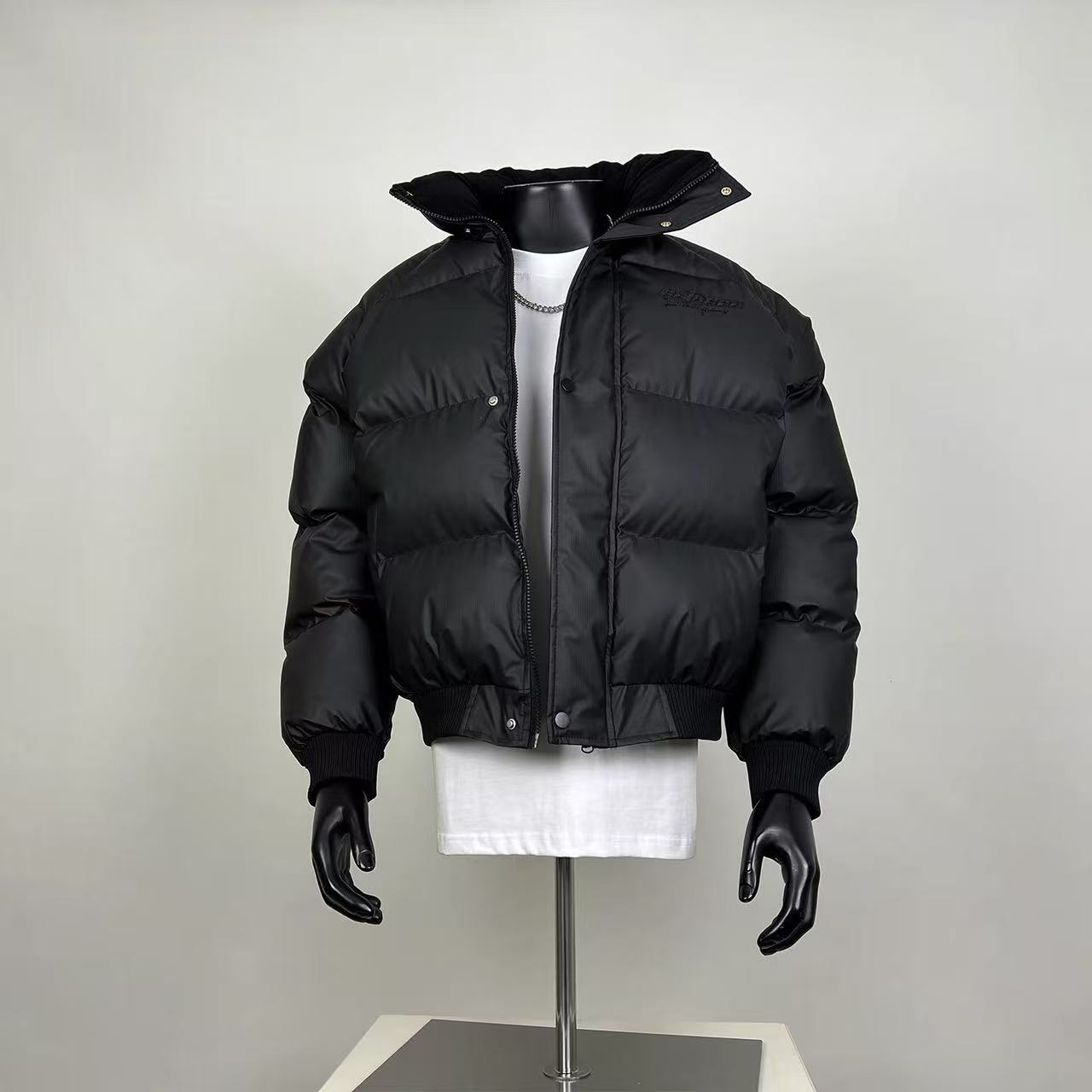 Black Oversized Puffer Bomber Jacket – Minimalist Streetwear Coat