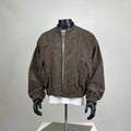 Brown Cropped Bomber Jacket - Oversized Suede-textured Fleece Button Jacket