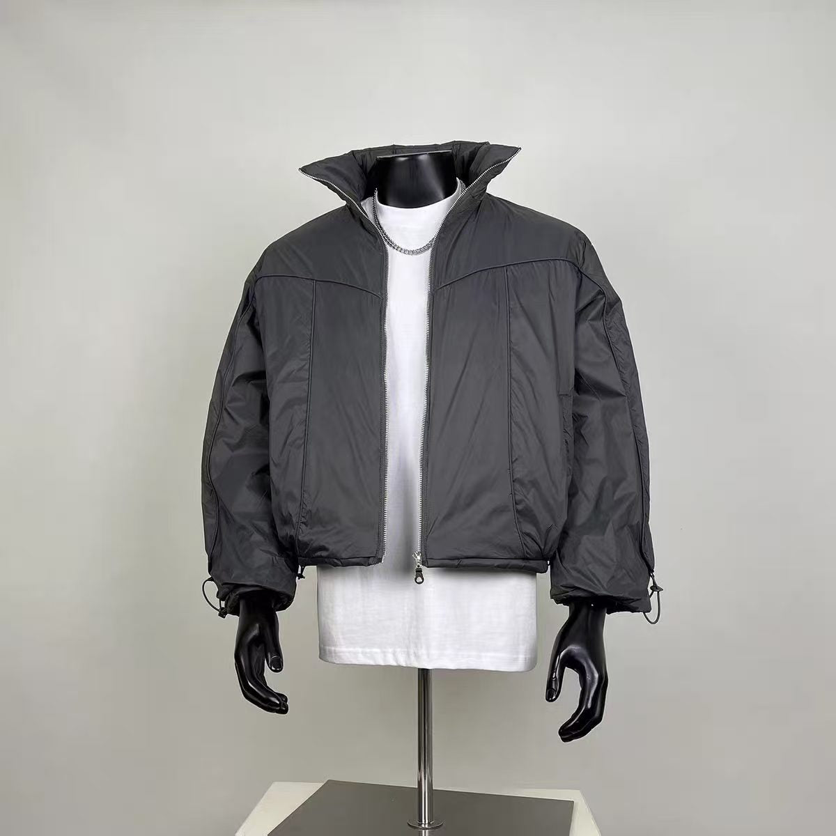Boxy Fit Stand Collar Puffer Jacket - Minimalist Streetwear