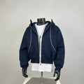 Boxy Cropped Zip-Up Hoodie | Multi-Zipper Streetwear Hoodie (Navy)