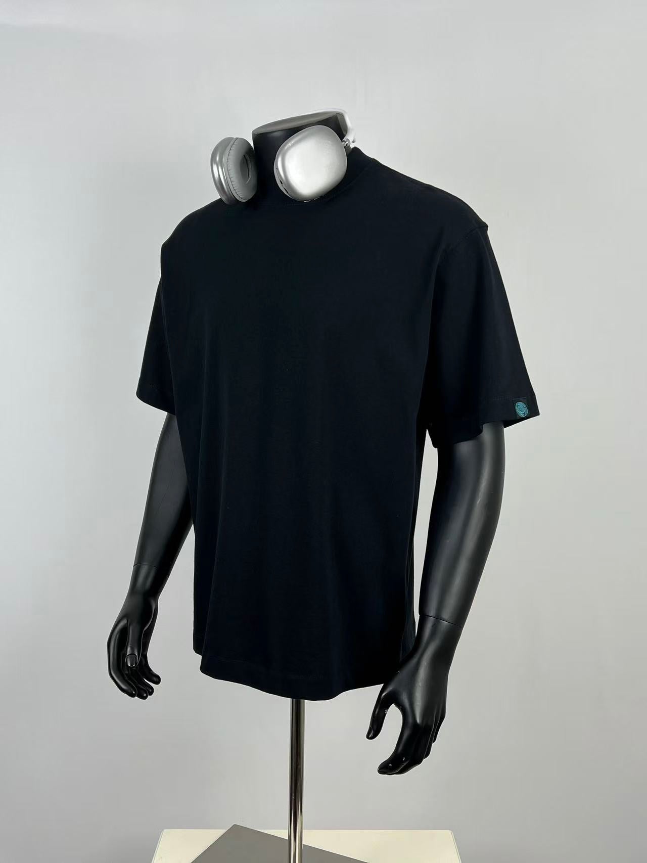 Black Mock Neck Oversized T-Shirt with Side Logo Patch | Minimalist Streetwear Essential