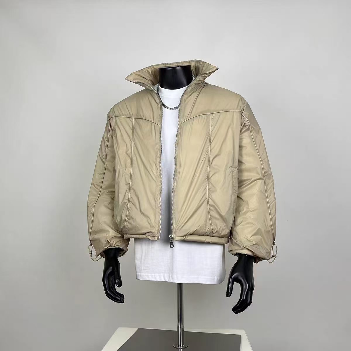 Boxy Fit Stand Collar Puffer Jacket - Minimalist Winter Coat